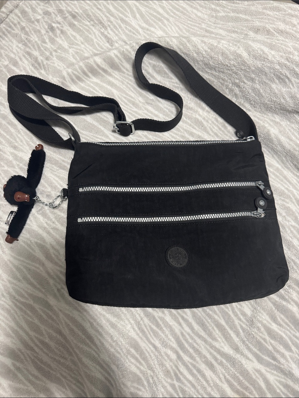 Kipling Black Nylon Crossbody with Monkey Charm